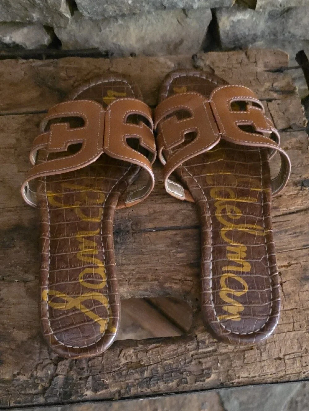 Sam Edelman Brown Leather Slide Sandals